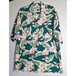 Pineapple Juice Hawaiian Shirt Short Sleeve Button Front Green Rayon Men's XL
